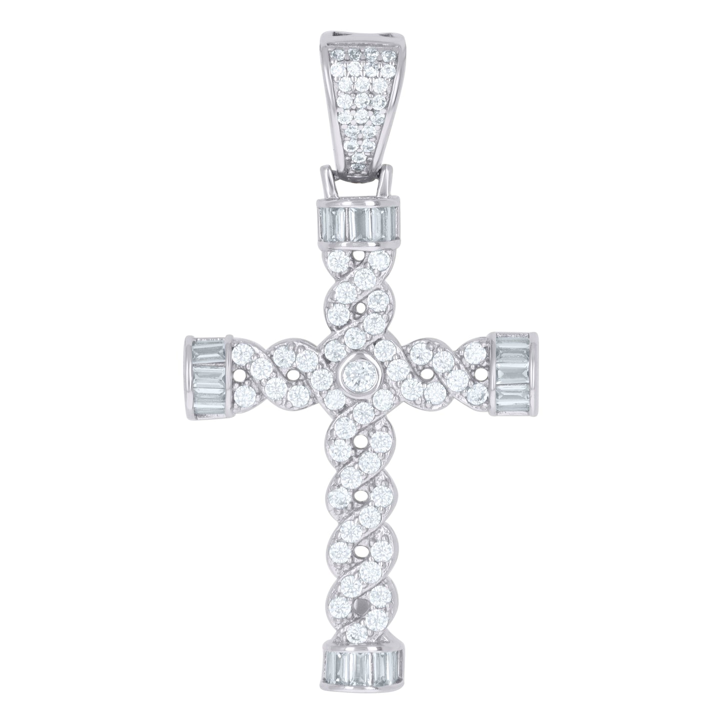 Sterling Silver Mens Cubic-Zirconia Twisted Cross Religious Charm Pendant