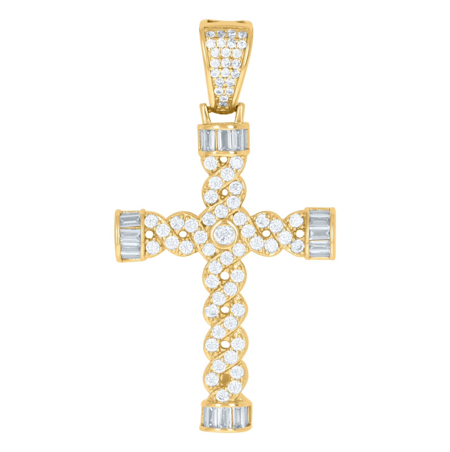 Sterling Silver Mens Cubic-Zirconia Twisted Cross Religious Charm Pendant