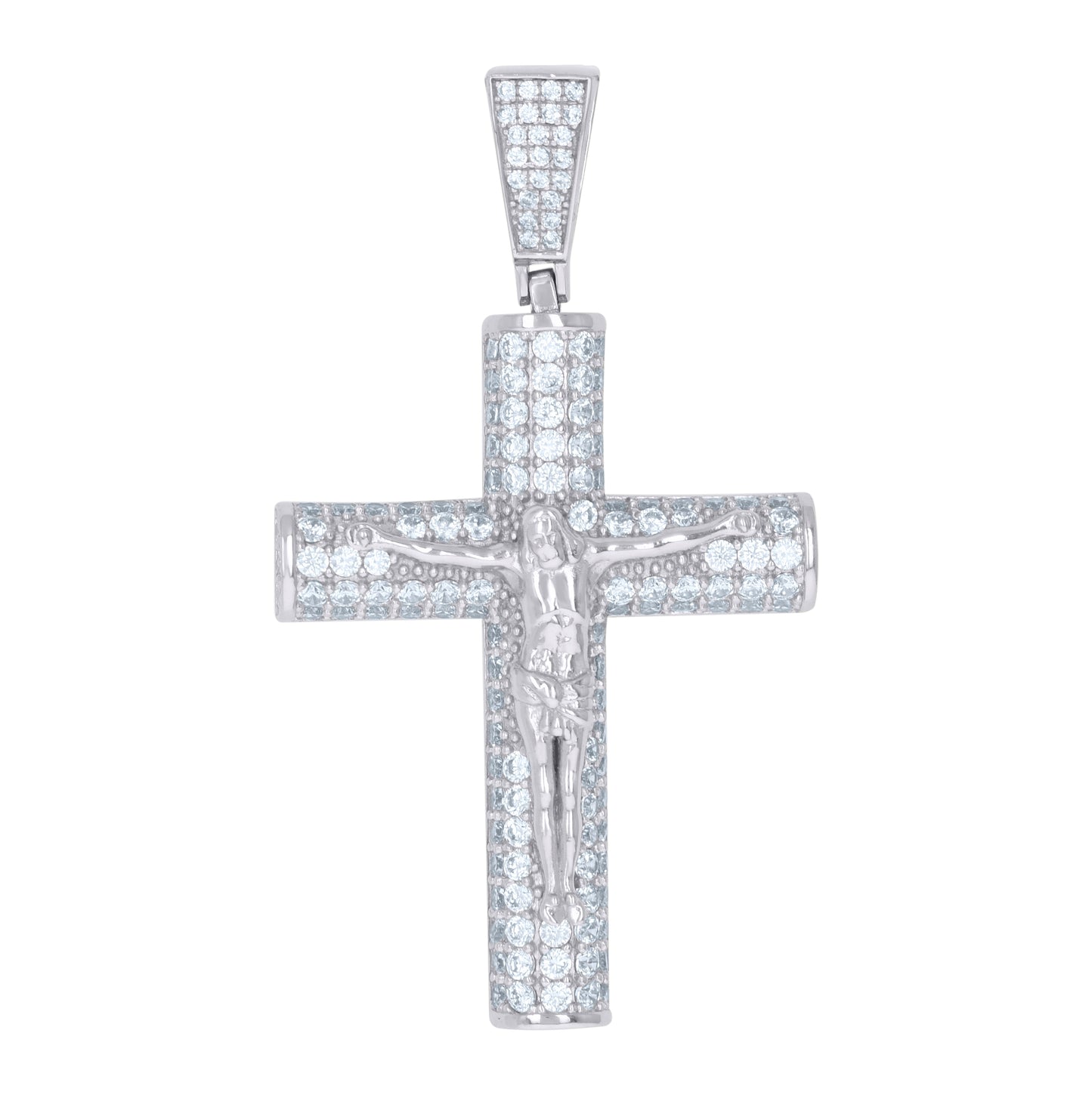 Sterling Silver Mens Cubic-Zirconia Crucifix Cross Religious Charm Pendant