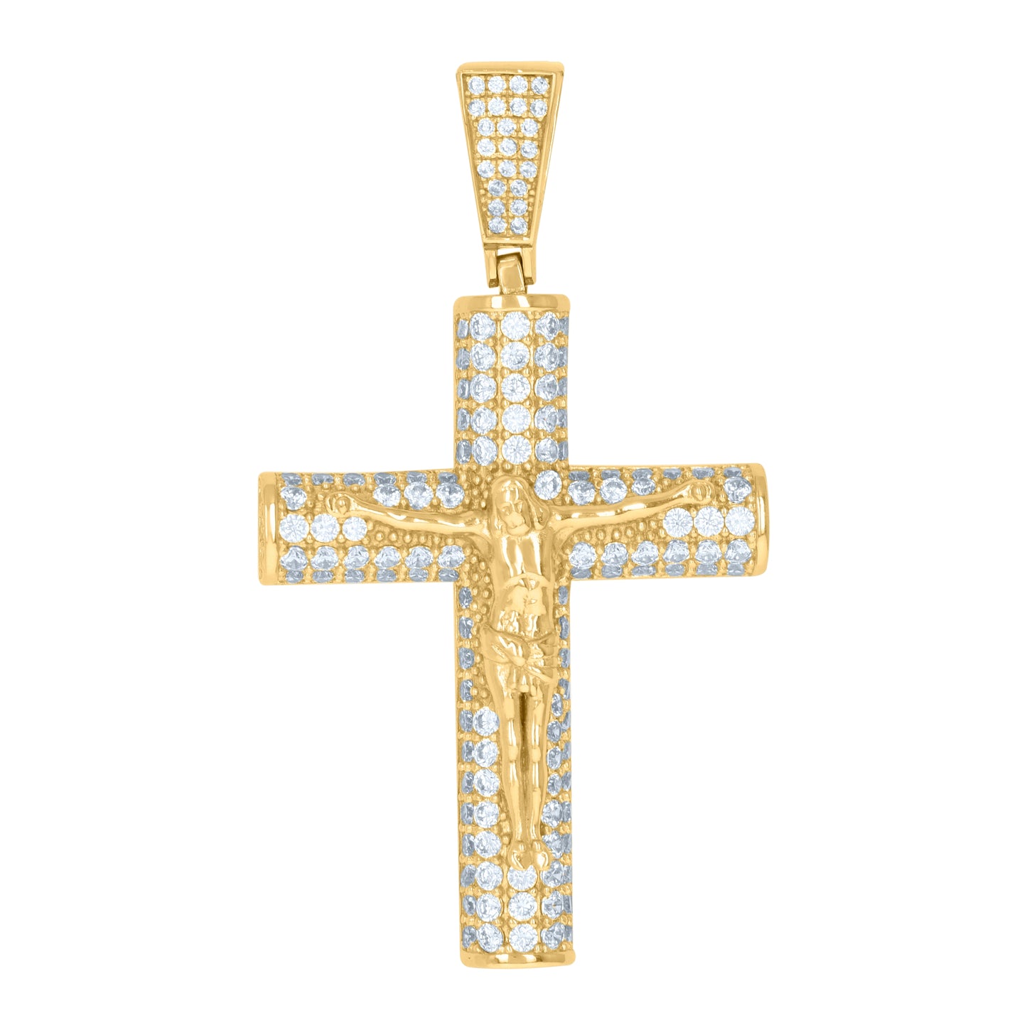 Sterling Silver Mens Cubic-Zirconia Crucifix Cross Religious Charm Pendant