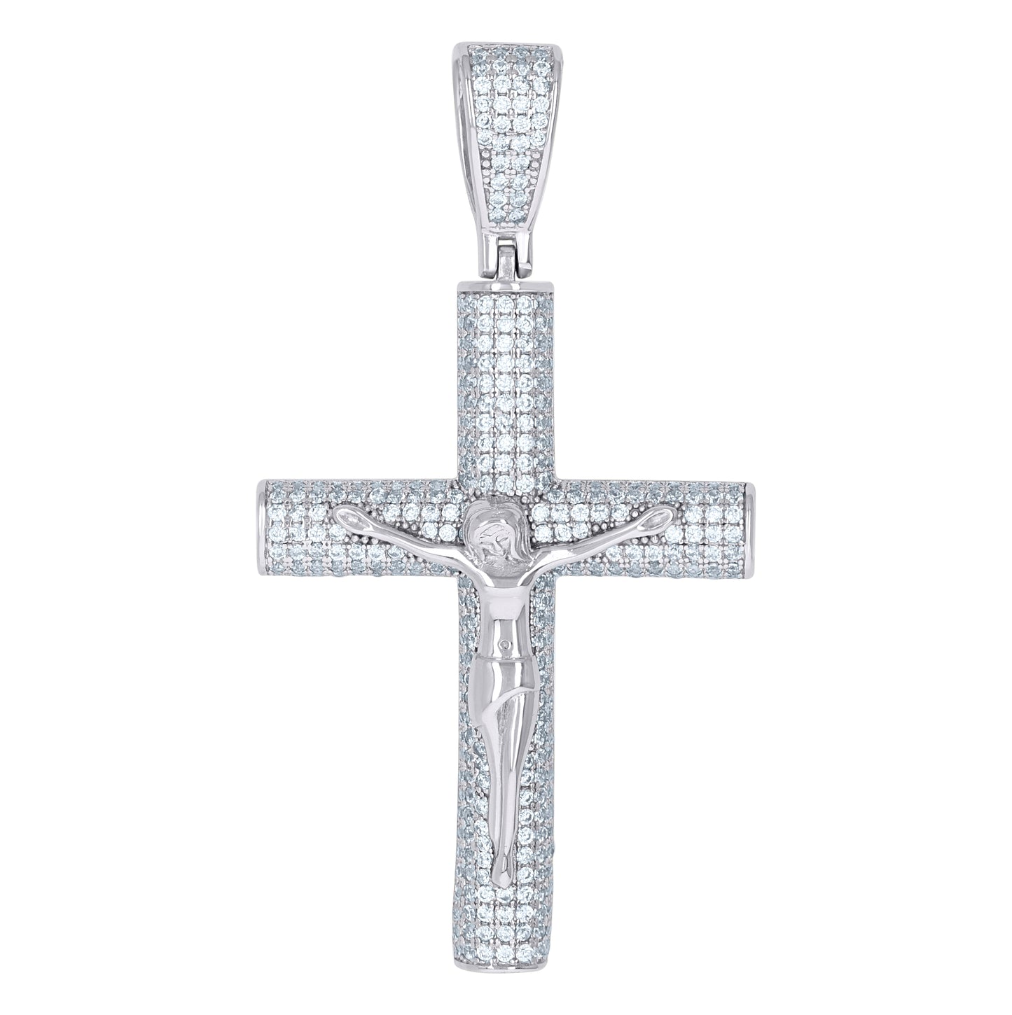 Sterling Silver Mens Cubic-Zirconia Crucifix Cross Religious Charm Pendant