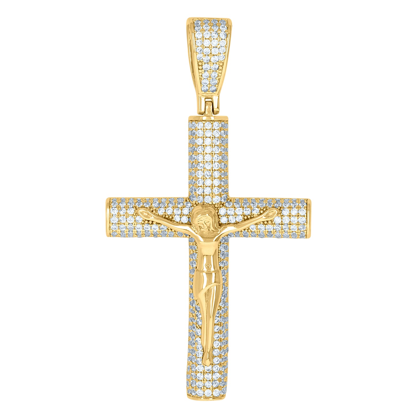 Sterling Silver Mens Cubic-Zirconia Crucifix Cross Religious Charm Pendant