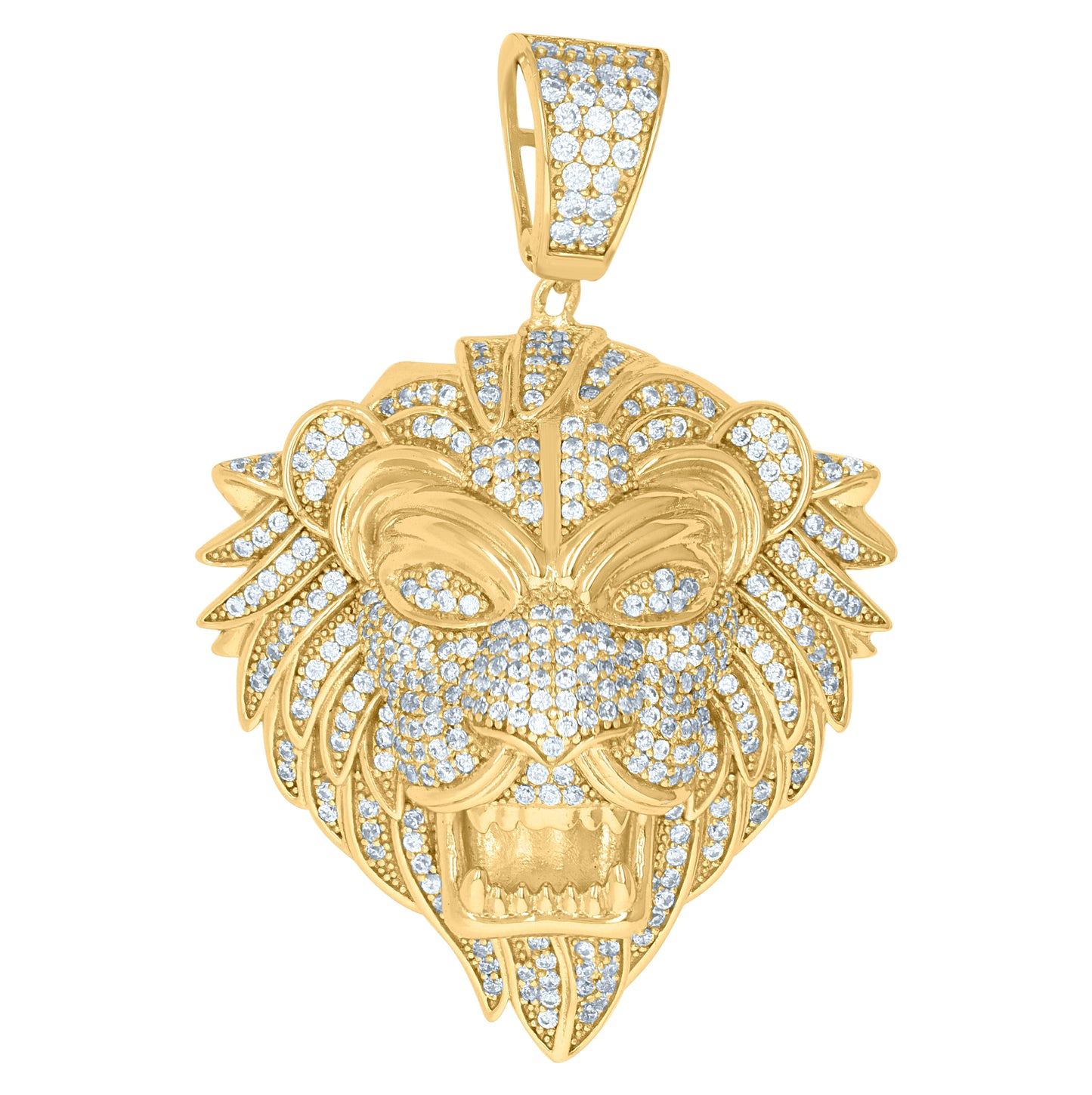 Sterling Silver Mens Baguette Cubic-Zirconia Lion Animal Wildlife Charm Pendant
