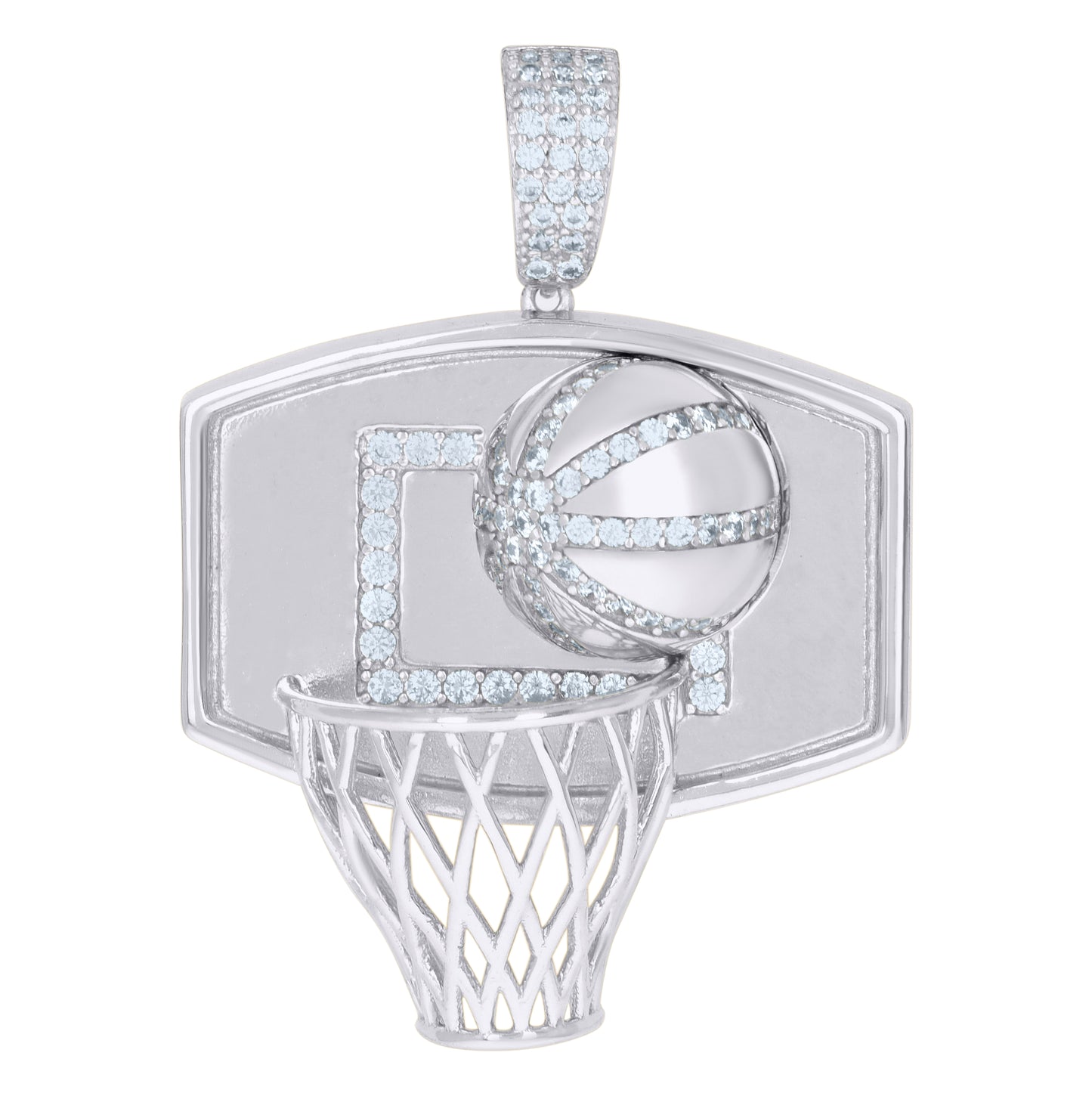 Sterling Silver Mens Cubic-Zirconia Basket Ball Sports Charm Pendant