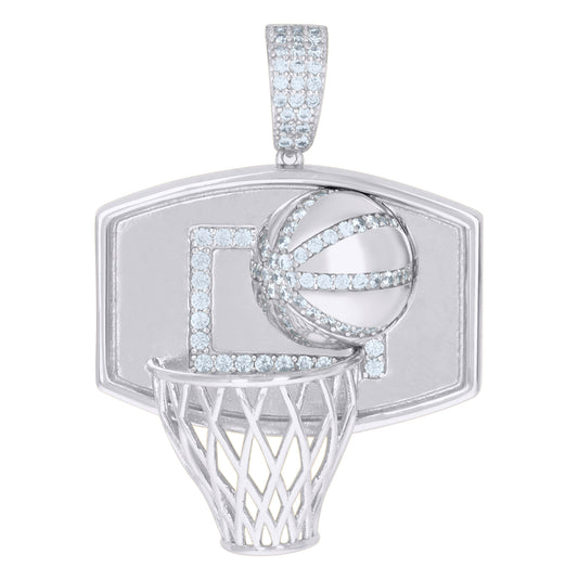 Sterling Silver Mens Cubic-Zirconia Basket Ball Sports Charm Pendant