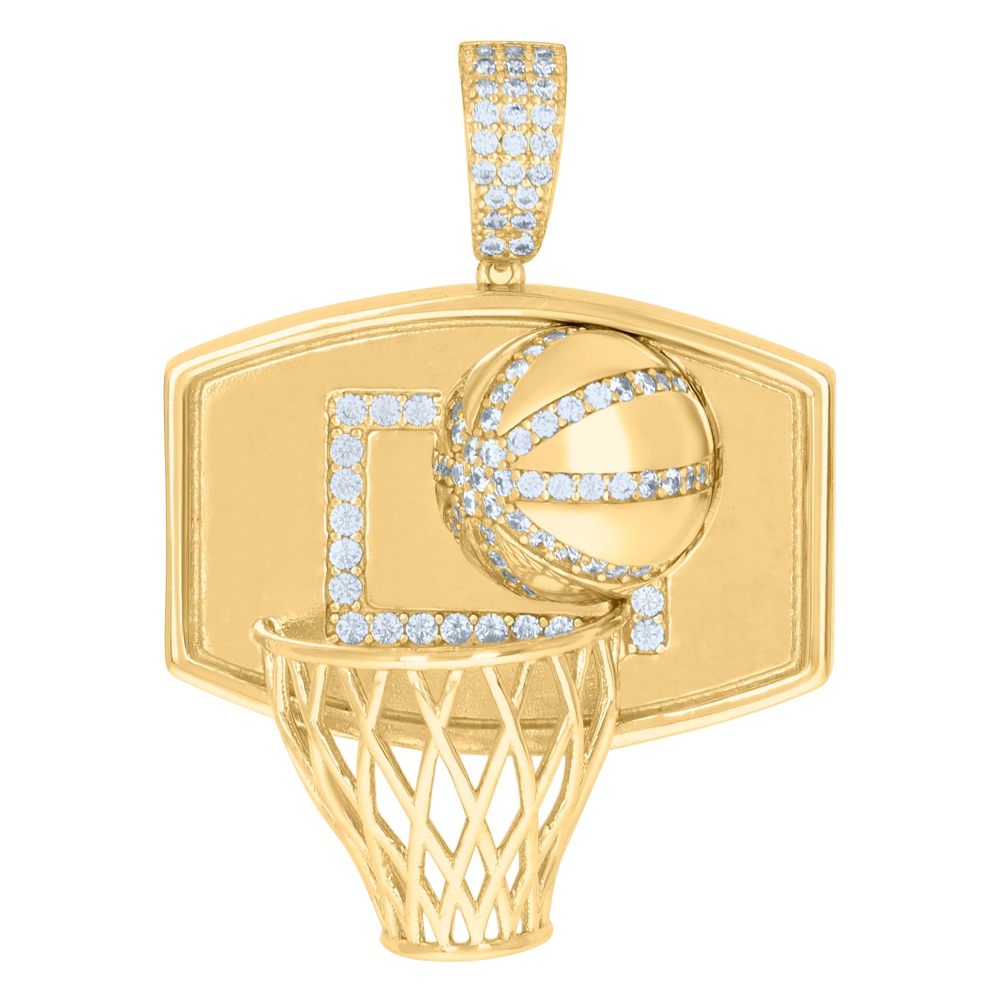 Sterling Silver Mens Cubic-Zirconia Basket Ball Sports Charm Pendant