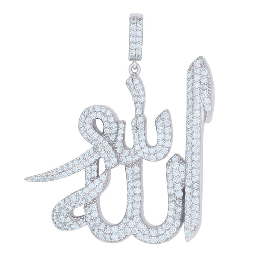 Sterling Silver Mens Cubic-Zirconia Allah Symbols Charm Pendant