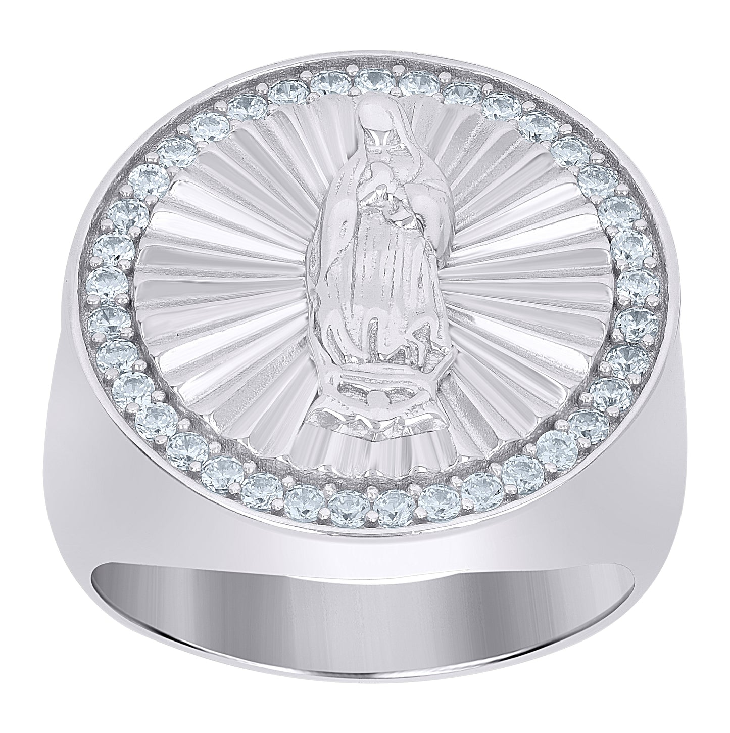 Sterling Silver Mens Cubic-Zirconia Guadalupe Religious Bridal Anniversary Wedding Engagement Band Ring Sizes 8 To 11