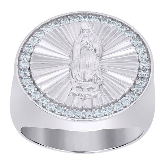 Sterling Silver Yellow-Tone Mens Cubic-Zirconia Guadalupe Religious Bridal Anniversary Wedding Engagement Band Ring Sizes 8 To 11