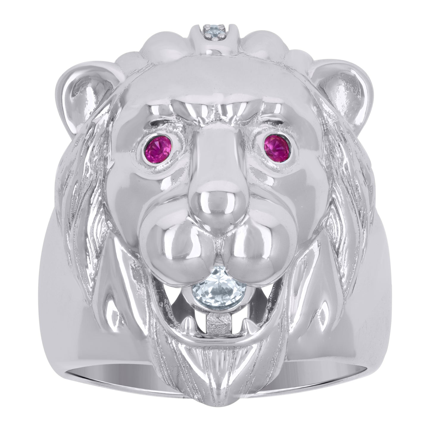 Sterling Silver Mens Pink Cubic-Zirconia Leo/Lion Animal Zodiac Sign/Wildlife Bridal Anniversary Wedding Engagement Band Ring