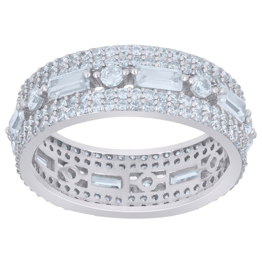 Sterling Silver Women's Baguette Cubic-Zirconia Fashion Bridal Anniversary Wedding Engagement Band Ring Sizes 6 To 9
