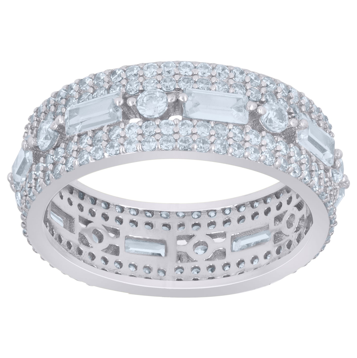 Sterling Silver Women's Baguette Cubic-Zirconia Fashion Bridal Anniversary Wedding Engagement Band Ring Sizes 6 To 9