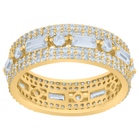 Sterling Silver Yellow-Tone Women's Baguette Cubic-Zirconia Fashion Bridal Anniversary Wedding Engagement Band Ring Sizes 6 To 9