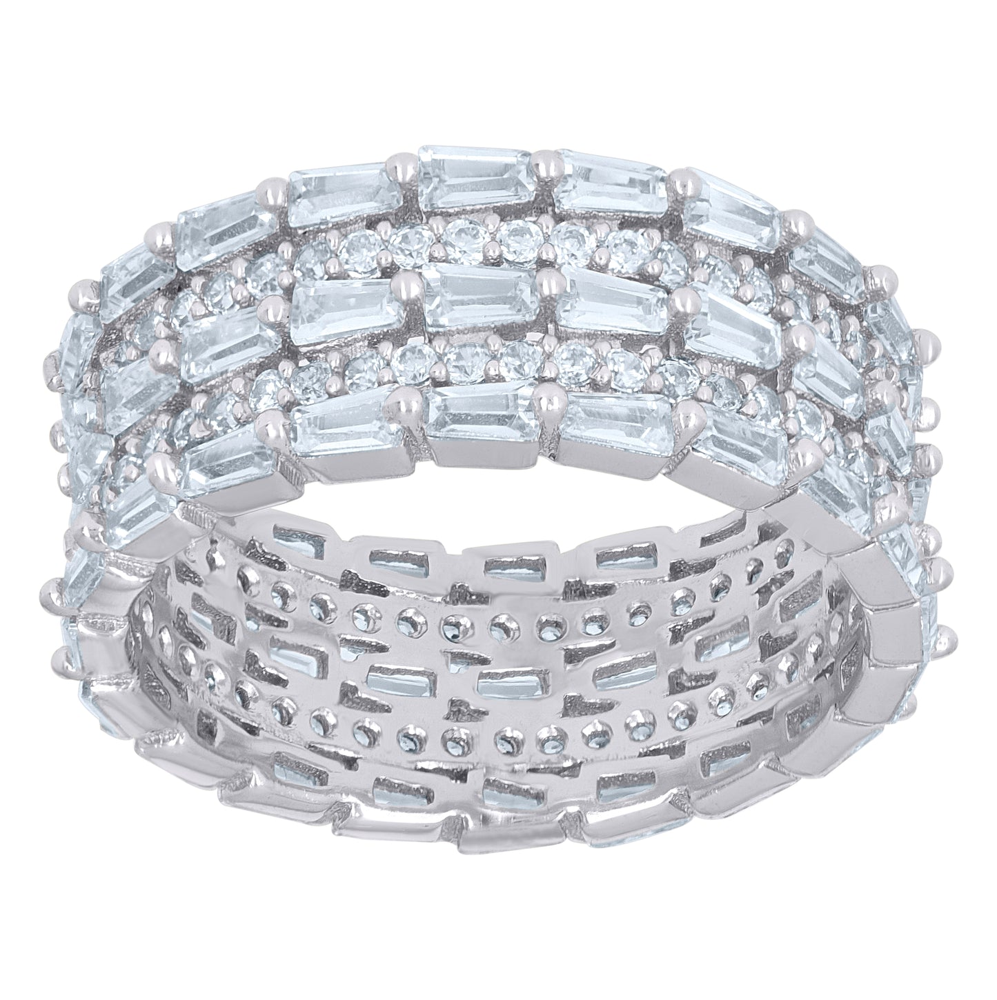 Sterling Silver Women's Baguette Cubic-Zirconia Fashion Bridal Anniversary Wedding Engagement Band Ring Sizes 6 To 9