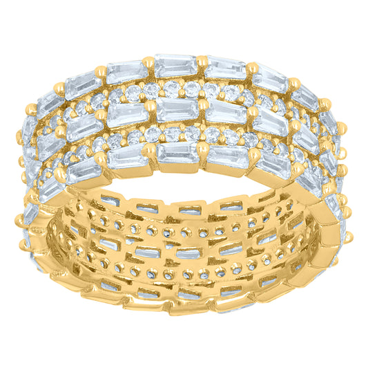 Sterling Silver Yellow-Tone Women's Baguette Cubic-Zirconia Fashion Bridal Anniversary Wedding Engagement Band Ring Sizes 6 To 9