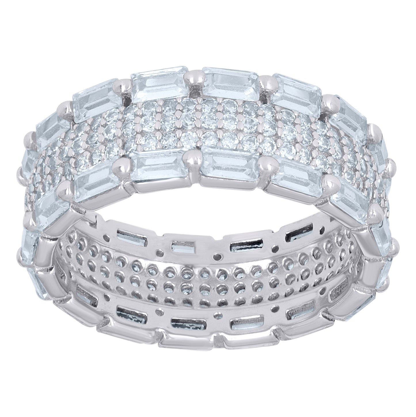 Sterling Silver Womens Baguette Cubic-Zirconia Fashion Bridal Anniversary Wedding Engagement Band Ring Sizes 6 To 9