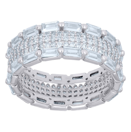 Sterling Silver Womens Baguette Cubic-Zirconia Fashion Bridal Anniversary Wedding Engagement Band Ring Sizes 6 To 9
