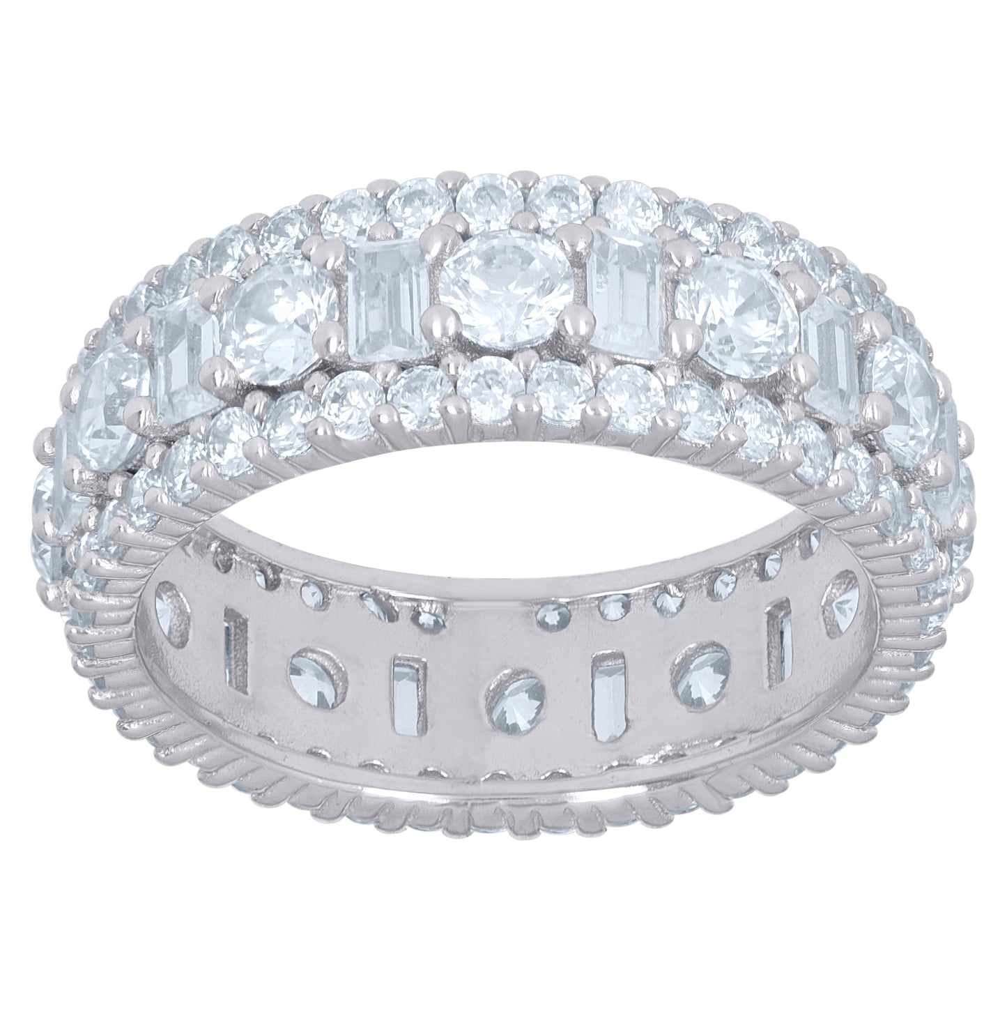 Sterling Silver Women's Baguette Cubic-Zirconia Fashion Bridal Anniversary Wedding Engagement Band Ring Sizes 6 To 9