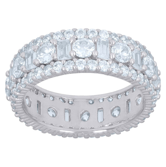 Sterling Silver Women's Baguette Cubic-Zirconia Fashion Bridal Anniversary Wedding Engagement Band Ring Sizes 6 To 9