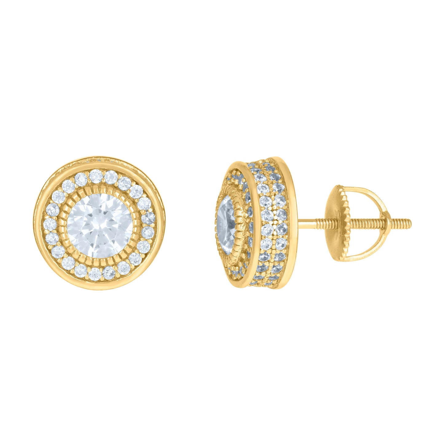 Sterling Silver Or Yellow-Tone Mens Cubic-Zirconia Round Fashion Stud Earrings