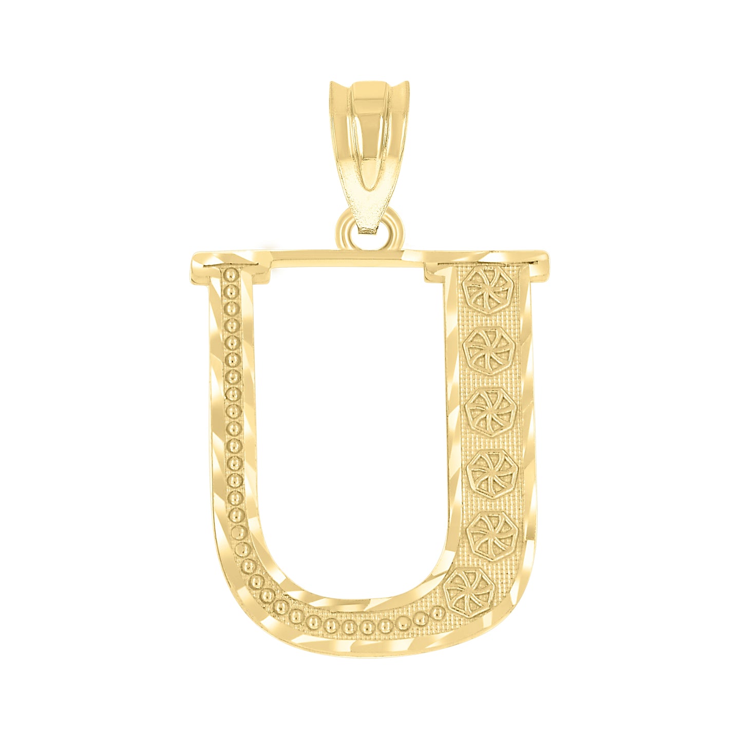 10K Yellow Gold Unisex Diamond-Cut Initial Letter Charm Pendant