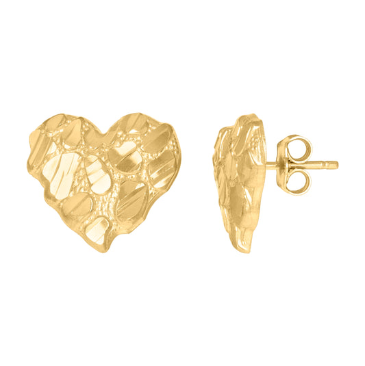 10K Yellow Gold Womens Nugget Heart Stud Earrings