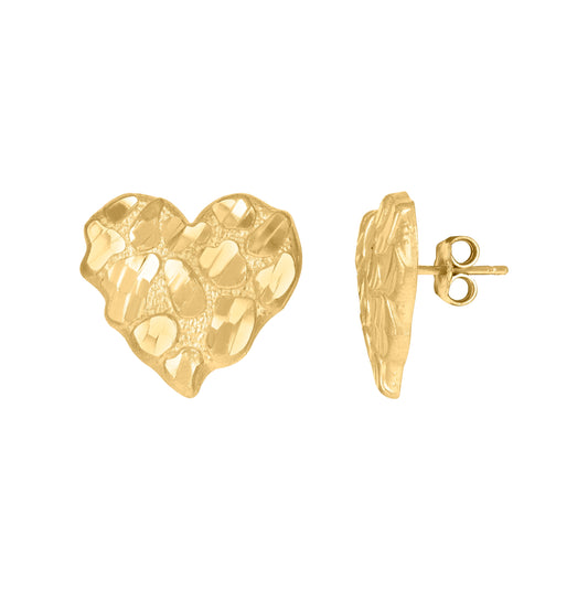 10K Yellow Gold Womens Nugget Heart Stud Earrings