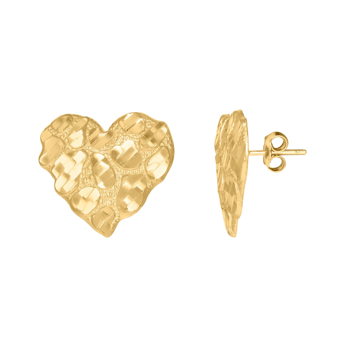 10K Yellow Gold Womens Nugget Heart Stud Earrings