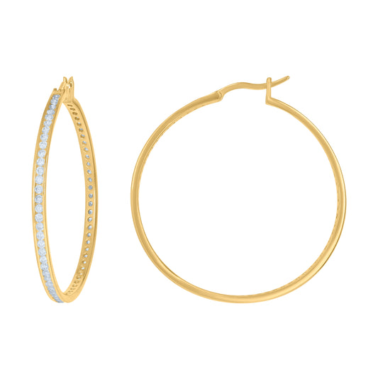 Sterling Silver Or Yellow-Tone Womens Cubic Zirconia Single Row Huggie Hoop Earrings