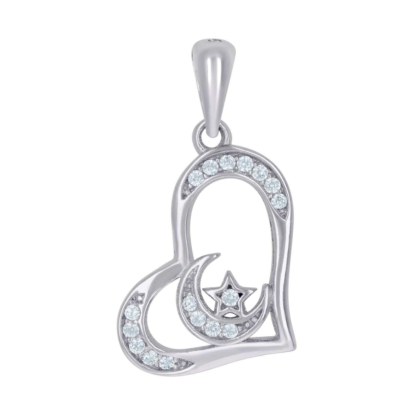 Sterling Silver Womens Cubic-Zirconia Chand Sitara Heart Charm Pendant