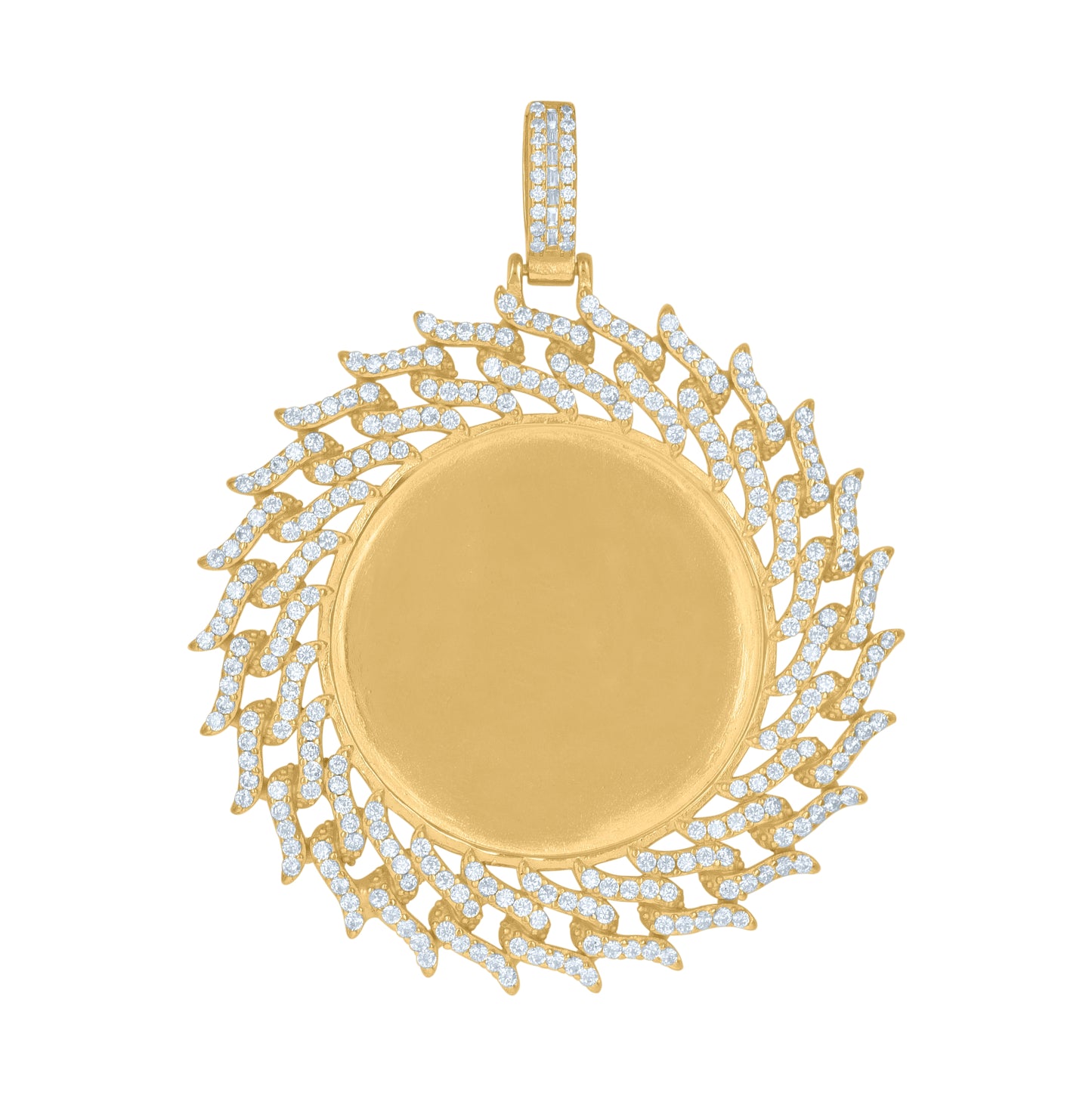 Sterling Silver Yellow-Tone Mens Cubic-Zirconia Medallion Picture Frame Charm Pendant