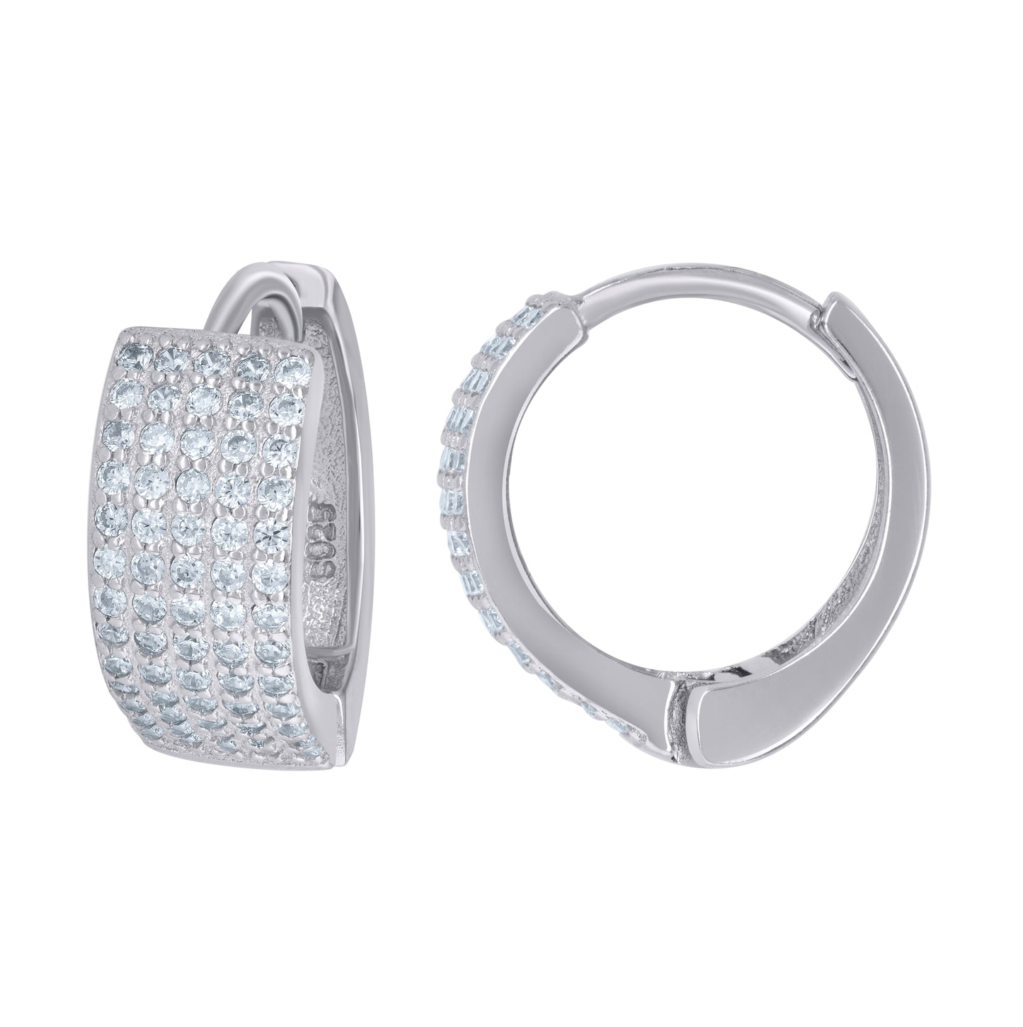 Sterling Silver Womens Cubic-Zirconia Five Row Hoop Huggies Earrings
