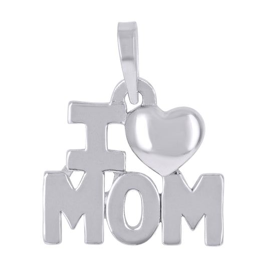 Sterling Silver Unisex I Love Mom Heart Charm Pendant