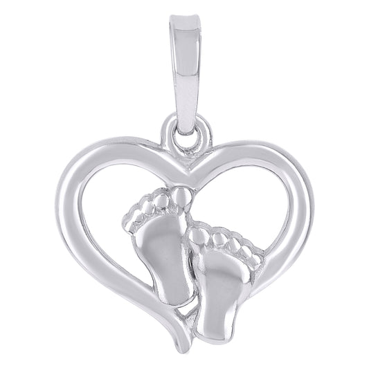 Sterling Silver Unisex Baby Foot Heart Charm Pendant