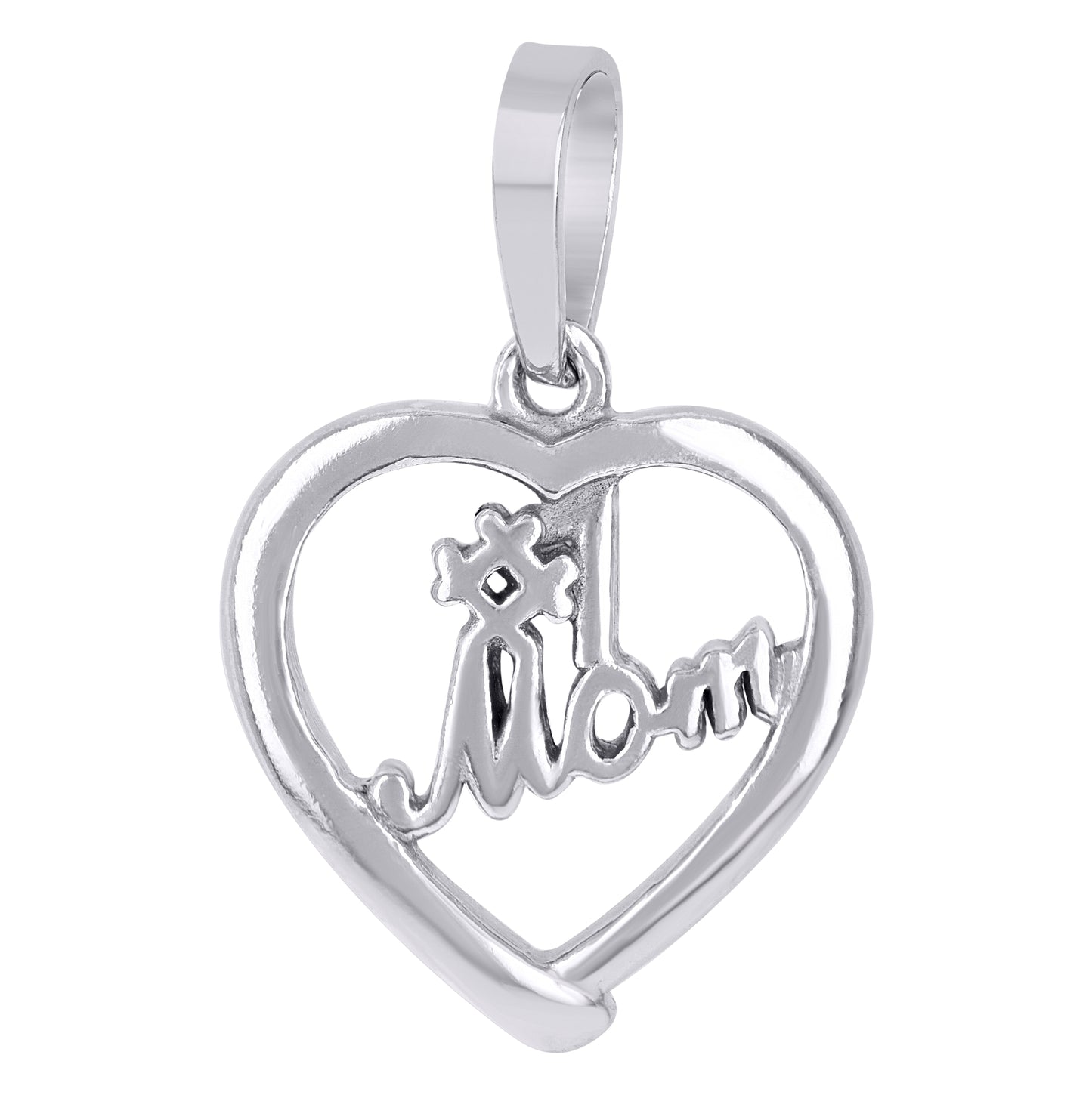 Sterling Silver Womens #1 Mom Heart Charm Pendant