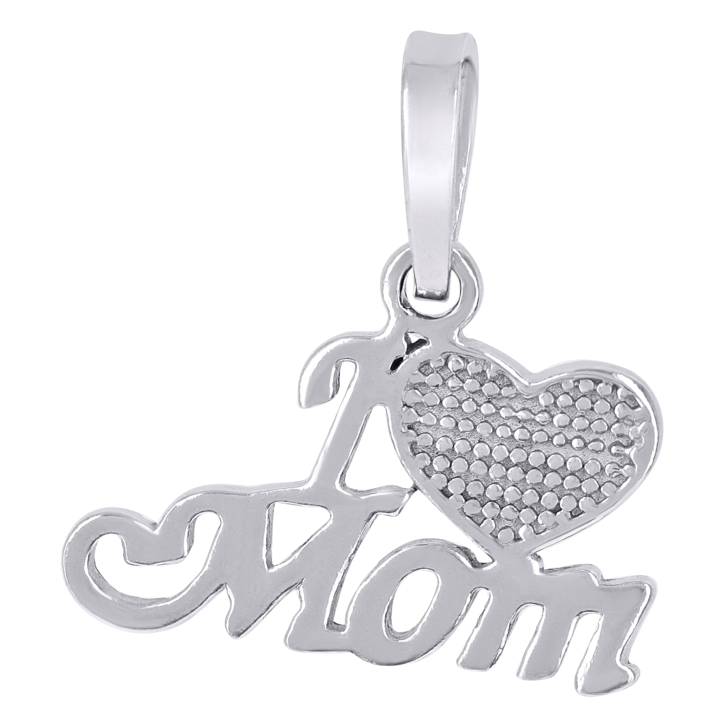 Sterling Silver Womens I Love Mom Heart Charm Pendant