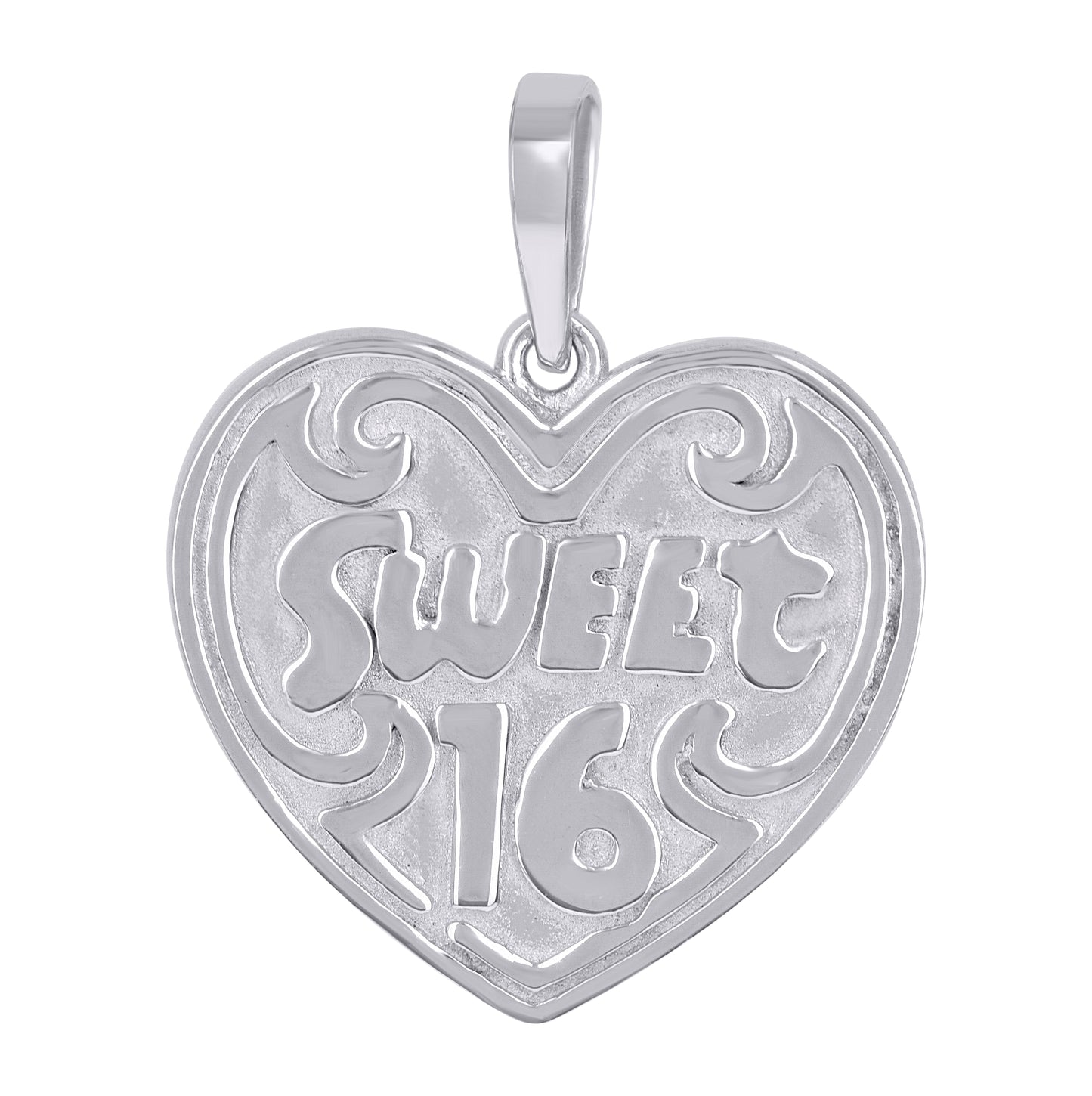 Sterling Silver Womens Sweet 16 Heart Quinceanera Charm Pendant