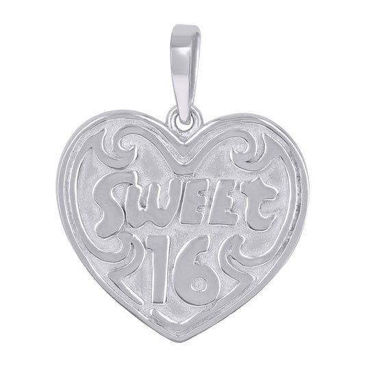 Sterling Silver Womens Sweet 16 Heart Quinceanera Charm Pendant
