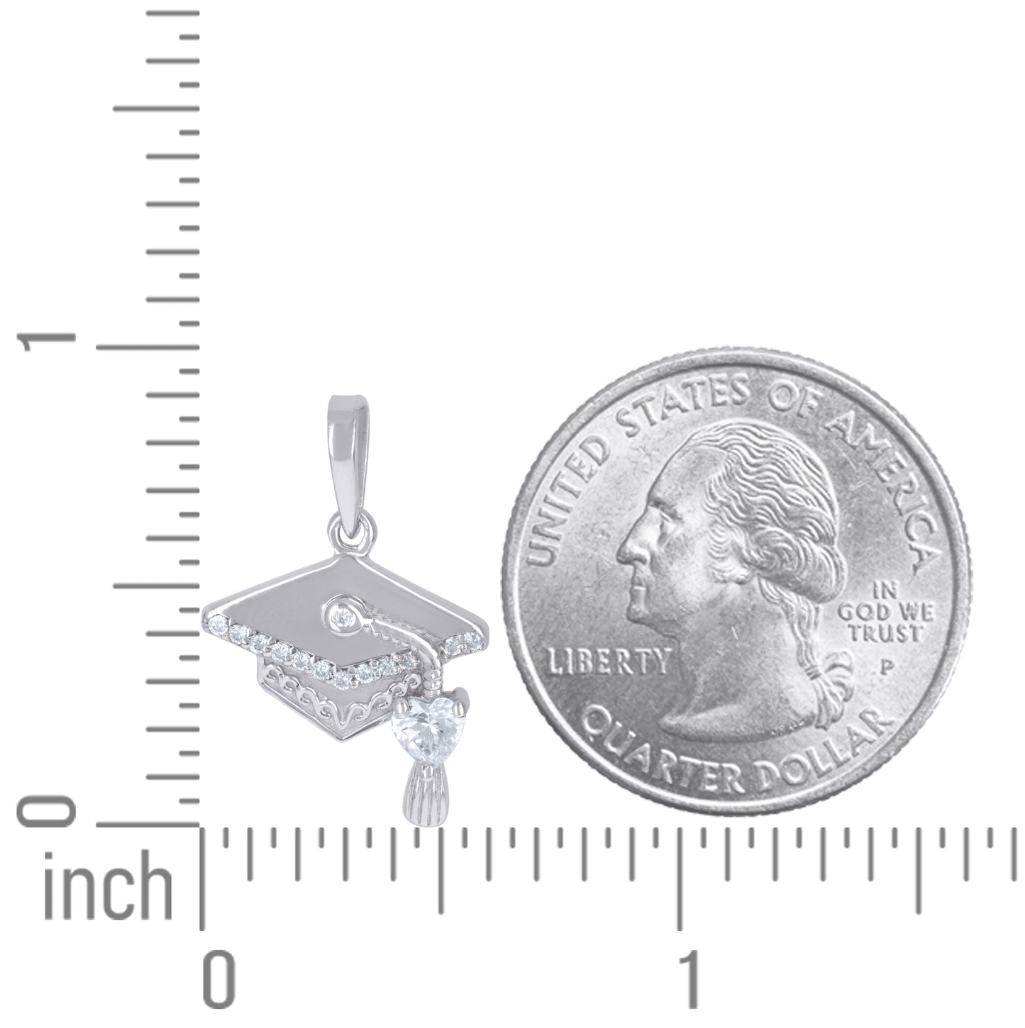 Sterling Silver Unisex Heart Cubic-Zirconia Graduation Cap Fashion Charm Pendant
