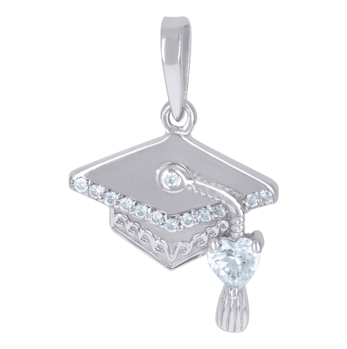 Sterling Silver Unisex Heart Cubic-Zirconia Graduation Cap Fashion Charm Pendant