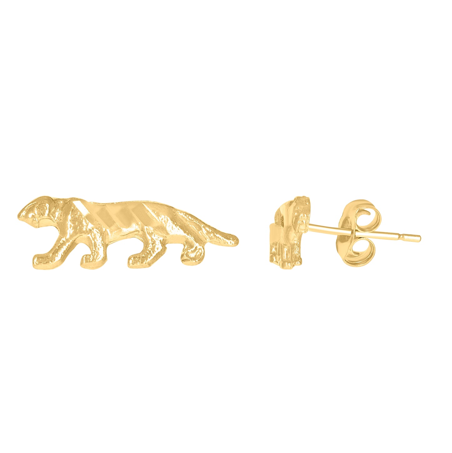 10K Yellow Gold Mens Tiger Stud Earrings