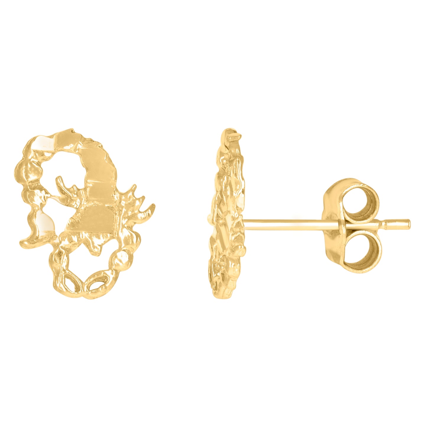 10K Yellow Gold Mens Scorpion Stud Earrings