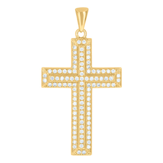 Sterling Silver Unisex Cubic Zirconia Cross Religious Charm Pendant