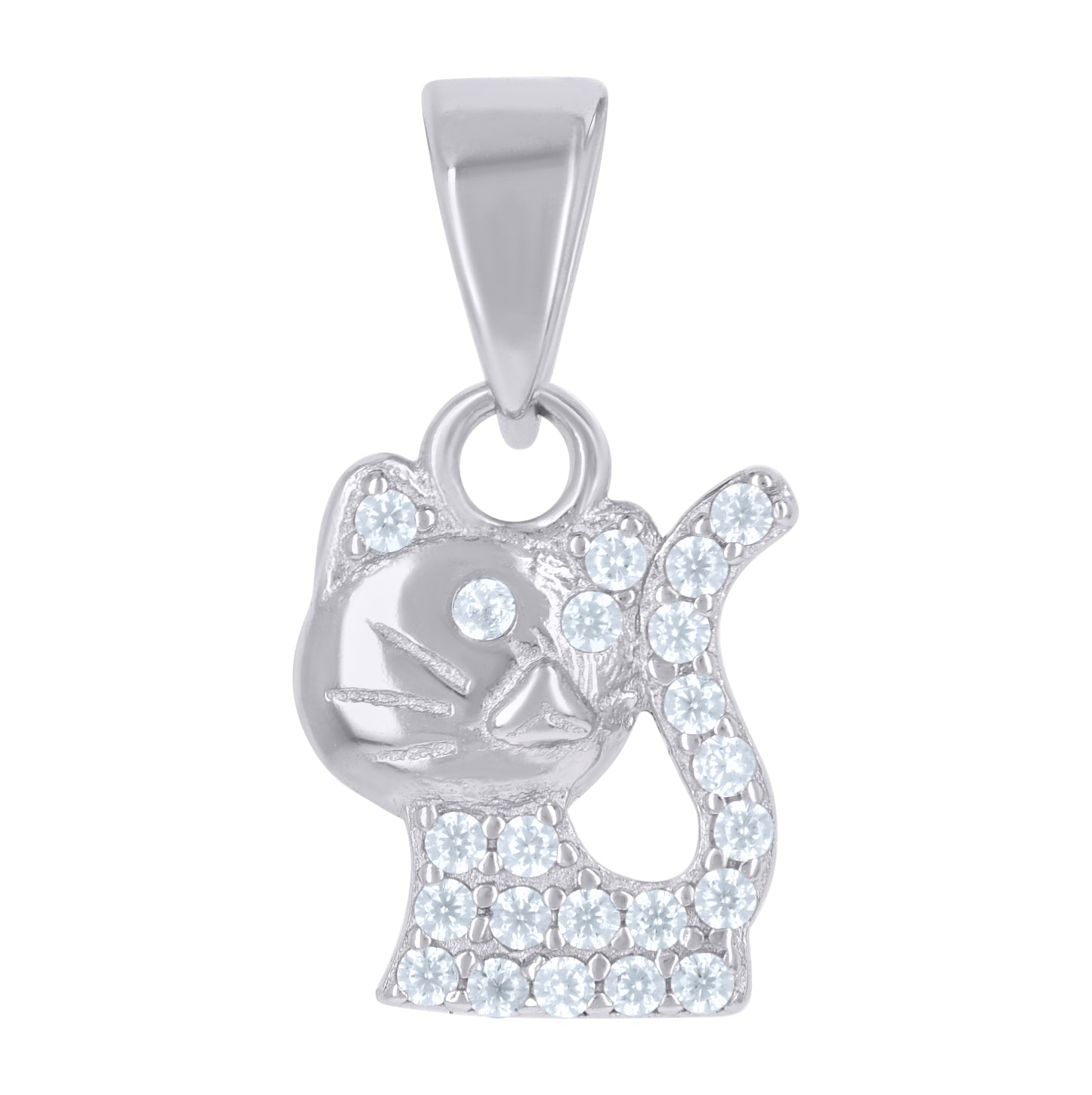 Sterling Silver Womens Cubic-Zirconia Cat Animal Wildlife Charm Pendant
