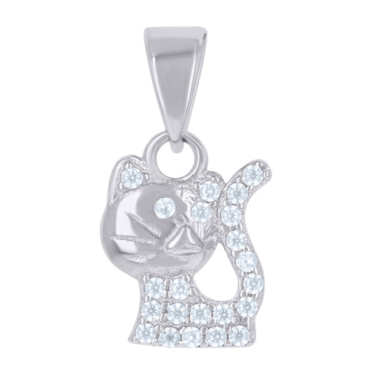 Sterling Silver Womens Cubic-Zirconia Cat Animal Wildlife Charm Pendant