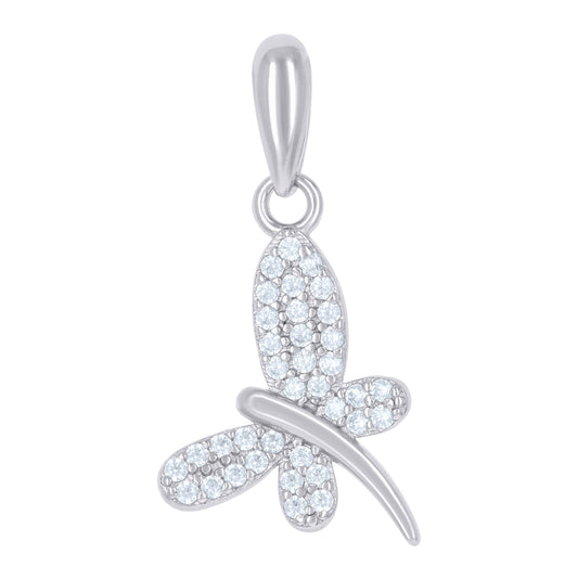 Sterling Silver Womens Cubic-Zirconia Butterfly Insect Wildlife Charm Pendant