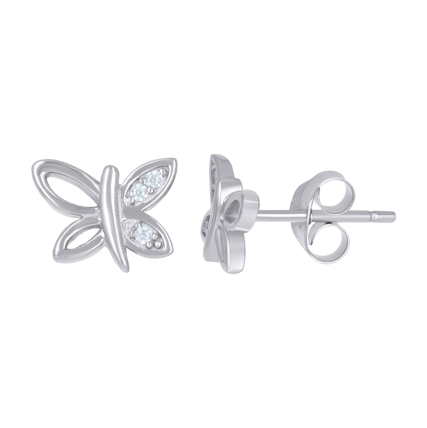 Sterling Silver Womens Cubic-Zirconia Butterfly Fashion Earrings