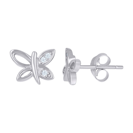 Sterling Silver Womens Cubic-Zirconia Butterfly Fashion Earrings