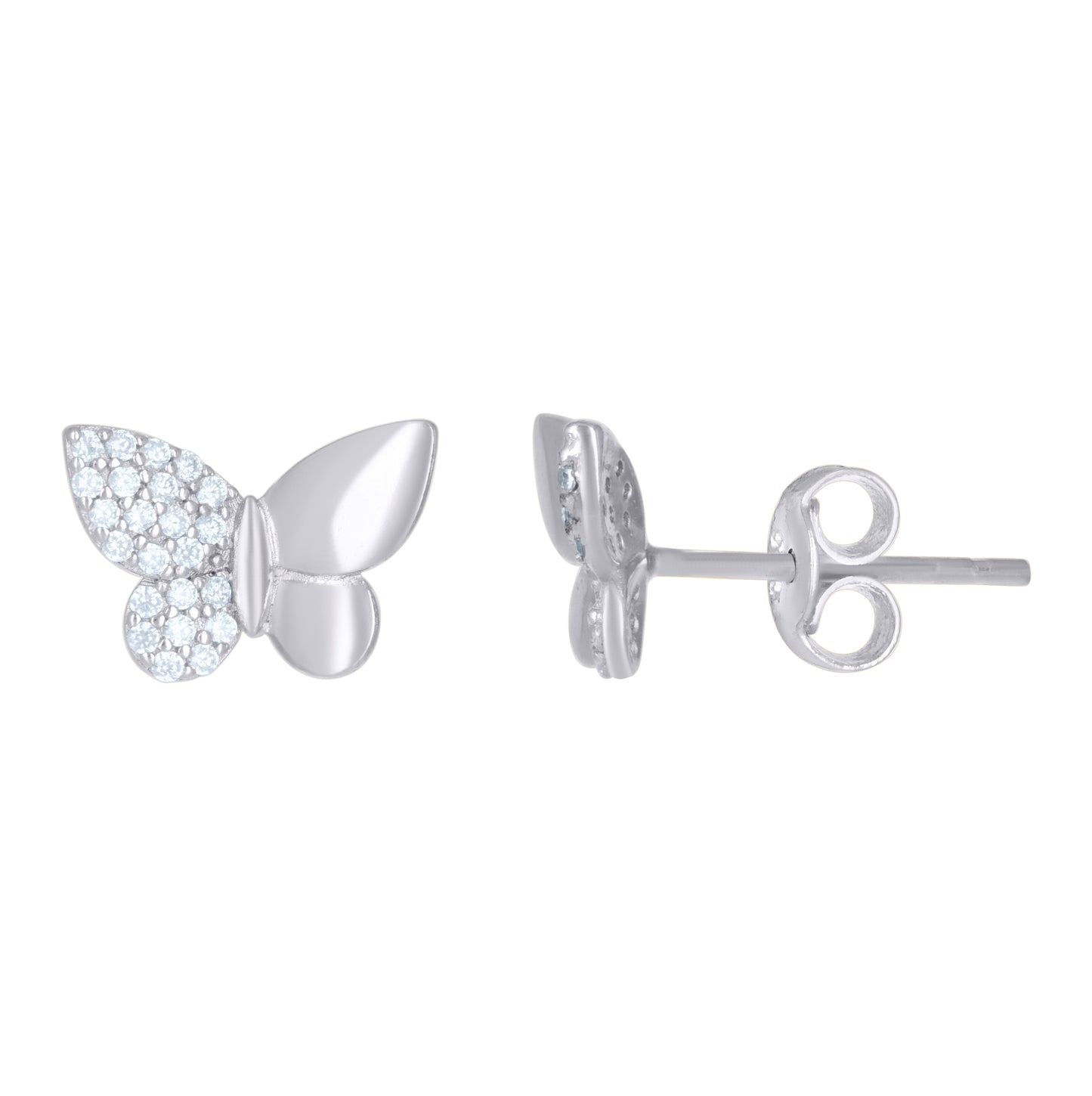 Sterling Silver Womens Cubic-Zirconia Fashion Stud Earrings