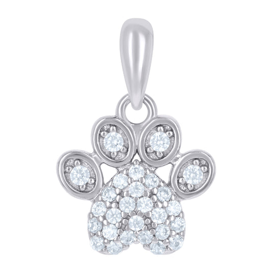Sterling Silver Unisex Cubic-Zirconia Paw Print Heart Charm Pendant